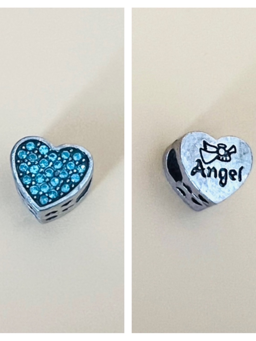 Silver plated paved blue crystal Heart bracelet charm